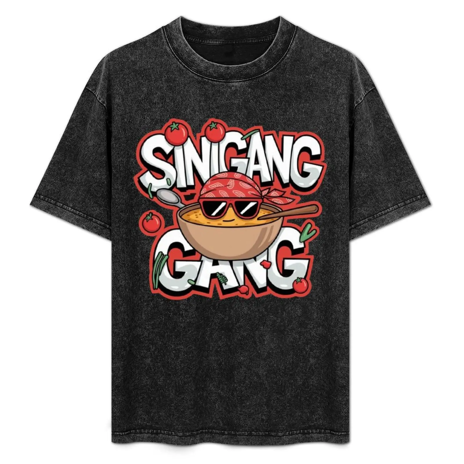 

Cool Sinigang Gang Cartoon Design: Filipino Soup with Attitude T-Shirt quick drying basketball graphic tees mens t shirt graphic