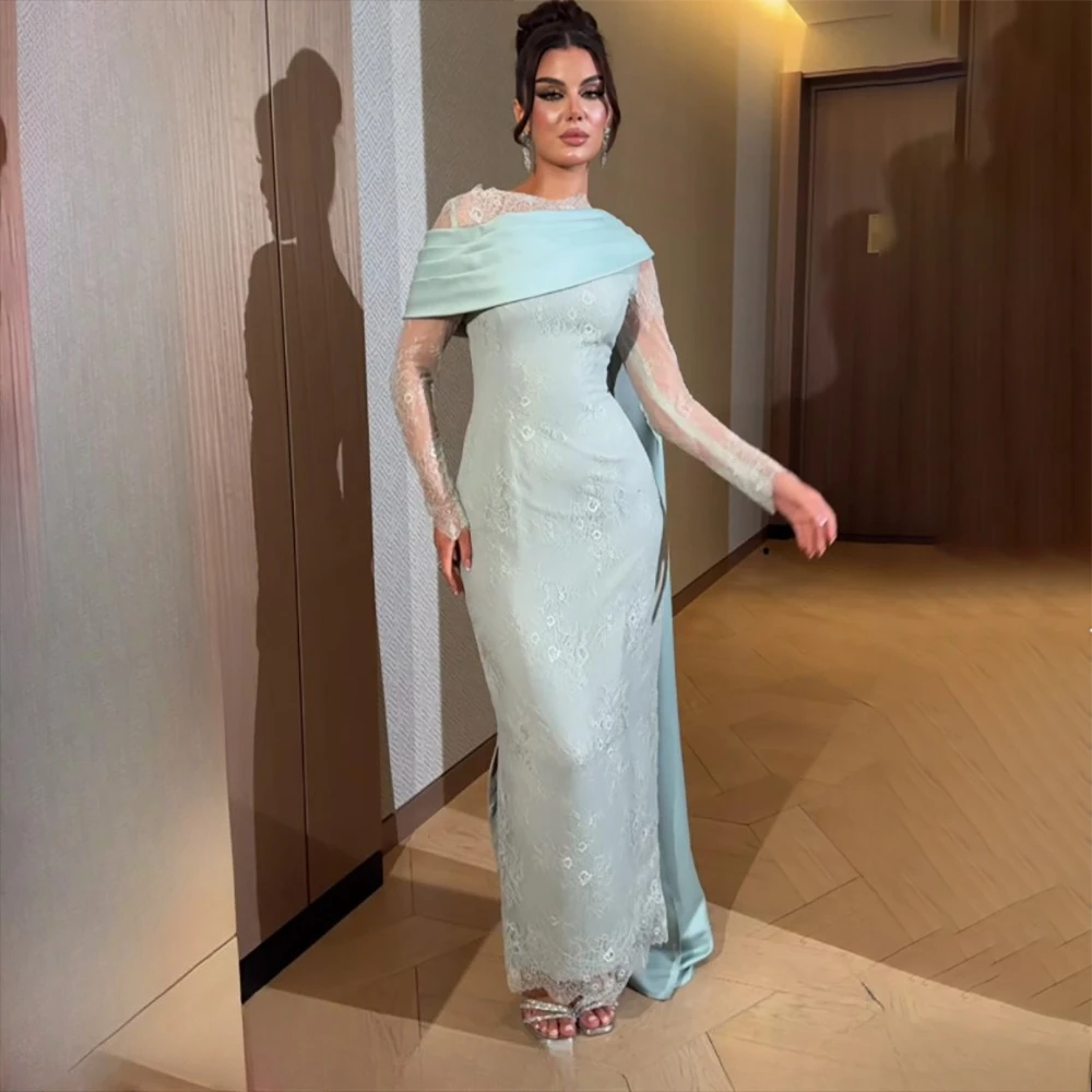 

Вечернее платье Саудовской Аравии по индивидуальному заказу, кружевное платье с круглым вырезом и длинными рукавами, элегантное вечернее платье русалки, платья для выпускного вечера до щиколотки 2025