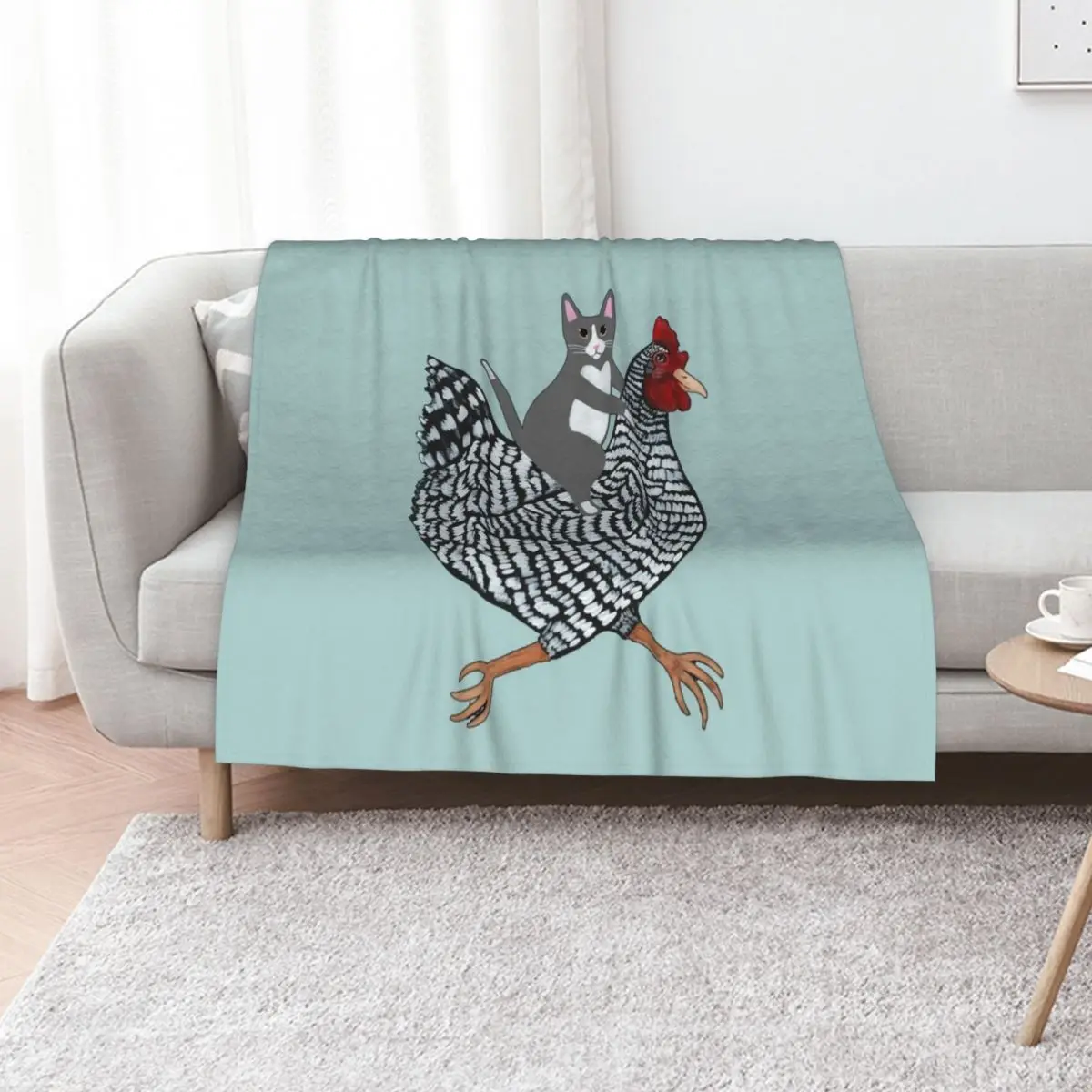 Grey Tuxedo Cat Chicken Ride Throw Blanket Soft Plaid Decorative Sofas Furry sofa bed Luxury Thicken Blankets For Sofas Blankets