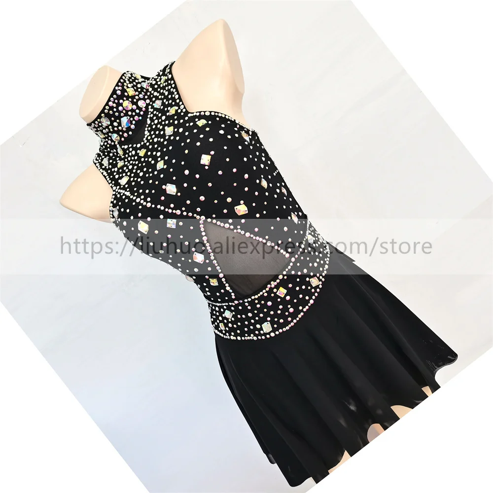 LIUHUO Women Aldult Teen Girl Customize Costume Performance Competition Leotard Ice Figure Skating Dress Sleeveless Black Dance