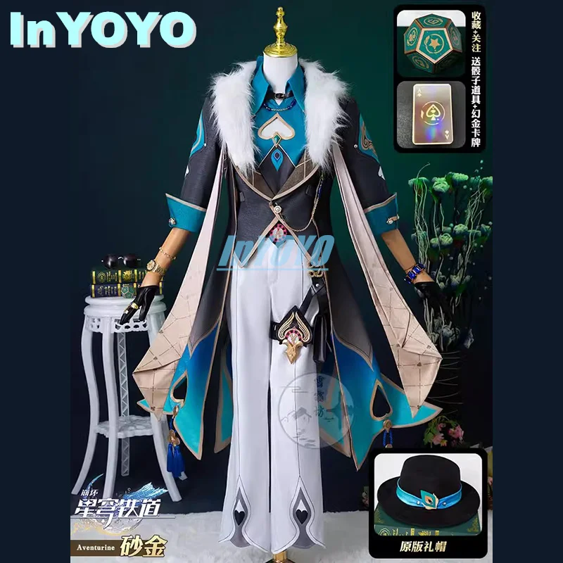 InYoYo Aventurine Cosplay Costume Honkai: Star Rail Game Suit Fashion Handsome Uniform Wigs Halloween Party Outfit Men Women S-X