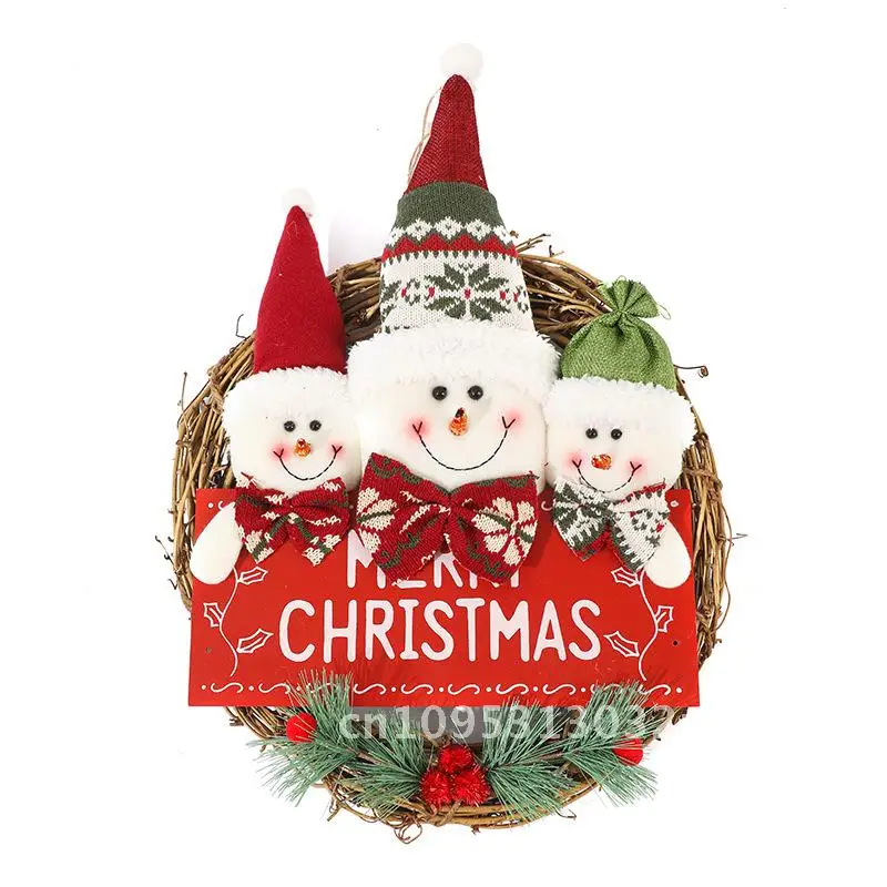 

Christmas decorations rattan wreath Santa Claus snowman door hanging wall pendant rattan ornaments scene layout props