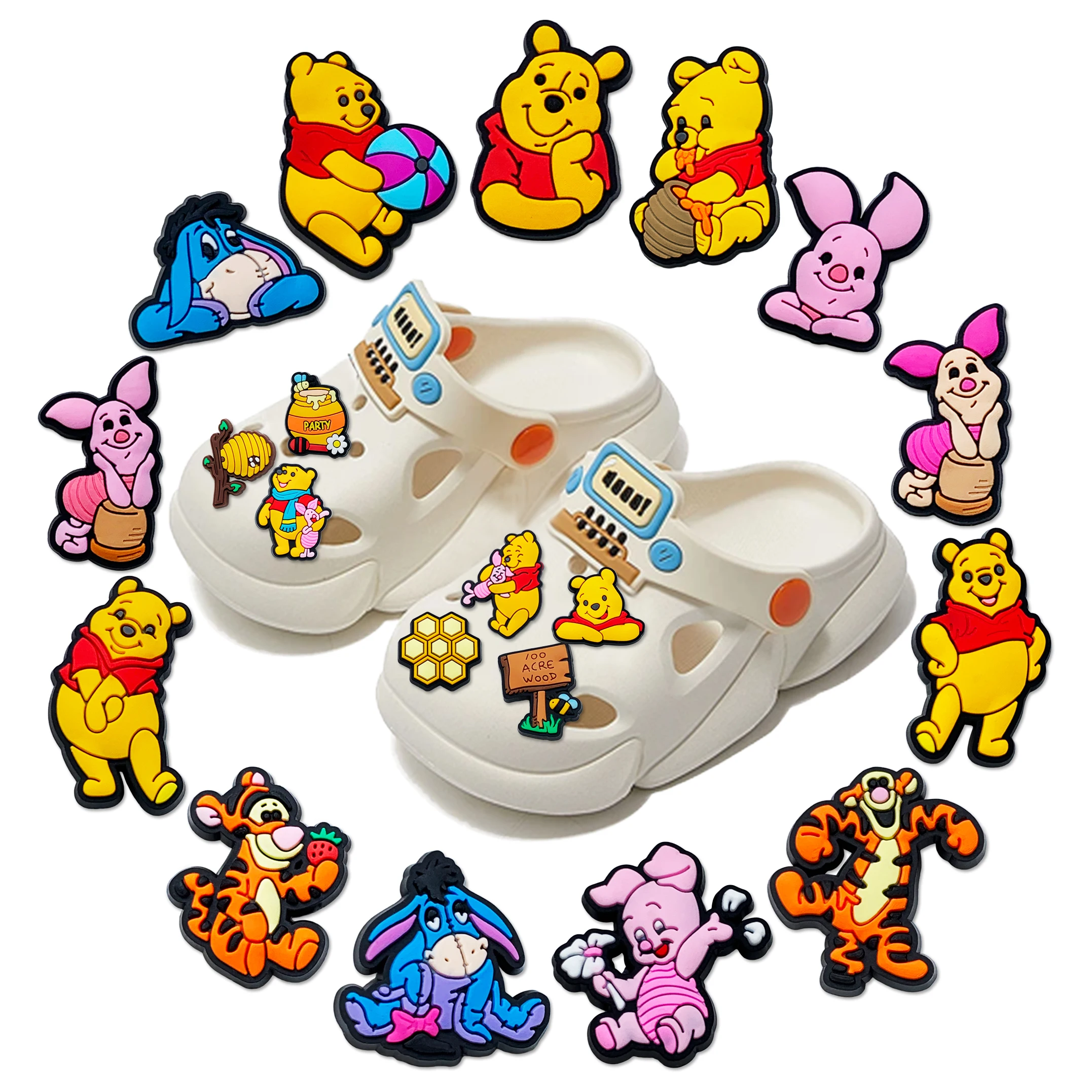 

1-20pcs Hot Toys Disney Cartoon Winnie The Pooh Shoe Charms Shoes Decoration Accessories Classic Clog Sandal Buckle Kids Gifts