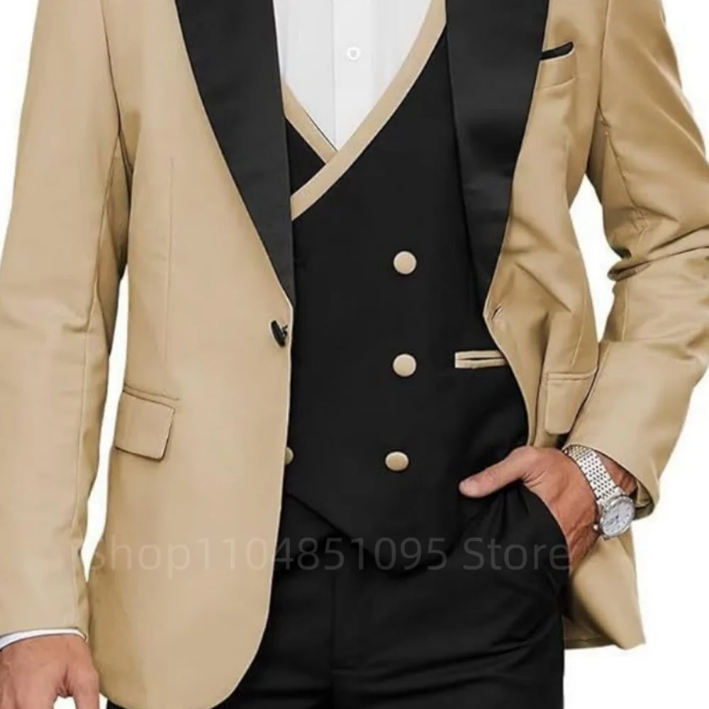 Ternos de casamento azul real masculinos, padrinhos casuais, smoking de casamento de noivo, jaqueta blazer, colete, fantasia de calças, 3 peças