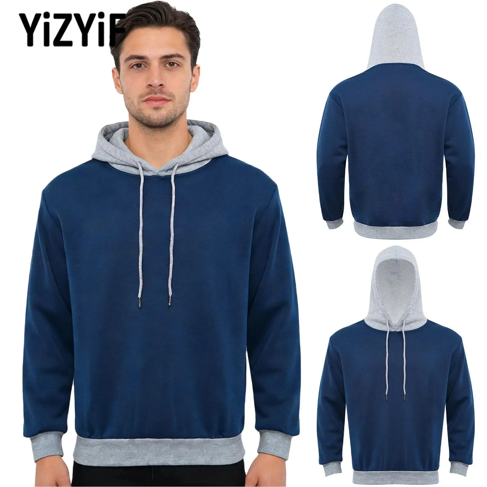 

Men's Warm Sports Hoodie Hiking Camping Cycling Running Clothing Fashion Long Sleeve Drawstring Hooded Pullover Sweatshirt