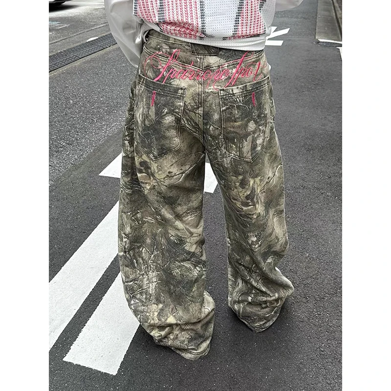 ZHIZOU النساء القوطية فضفاض Y2k الجينز الأمريكية 2000s نمط التطريز جان السراويل خمر Harajuku كبيرة الحجم سراويل جينز الخريف