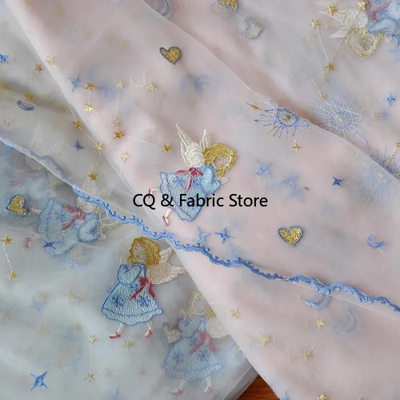 

Высококачественная милая кружевная ткань с вышивкой для девочек, тюлевая ткань для детского платья, от метров