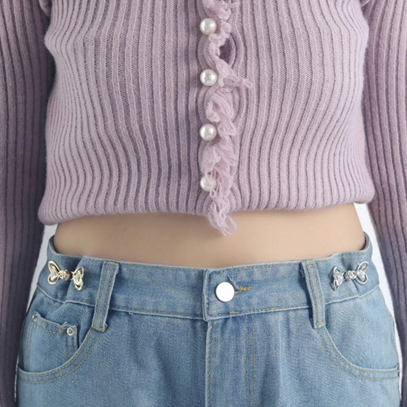 Poignées de taille en métal avec nœud en forme de cœur, pinces à pantalons amovibles, tendeur de taille, boucles de taille réglables pour la décoration de jeans, mode