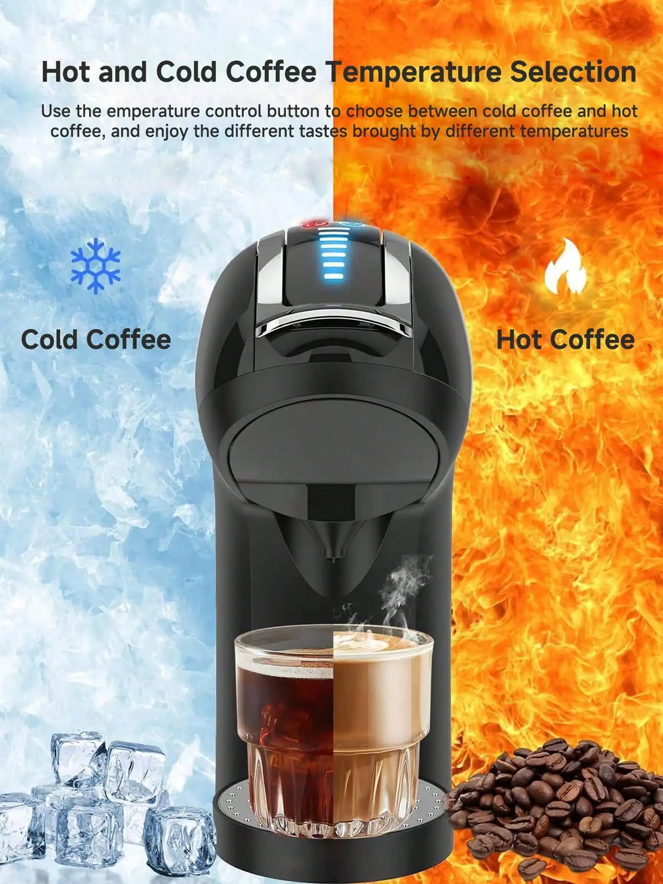 One Pcs Capsule Coffee Machine 5 in 1 Hot and Cold Espresso Coffee Maker for K-Cup Capsule Ese Pod Ground Coffee 19 Bar High Pre