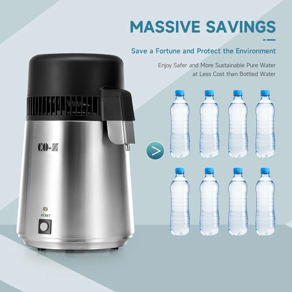ماكينة تقطير كونترتوب من الفولاذ المقاوم للصدأ المصقول سعة 4 لتر، ماكينة صنع المياه المقطرة المنزلية مع وعاء زجاجي، منقي - الأفضل #5