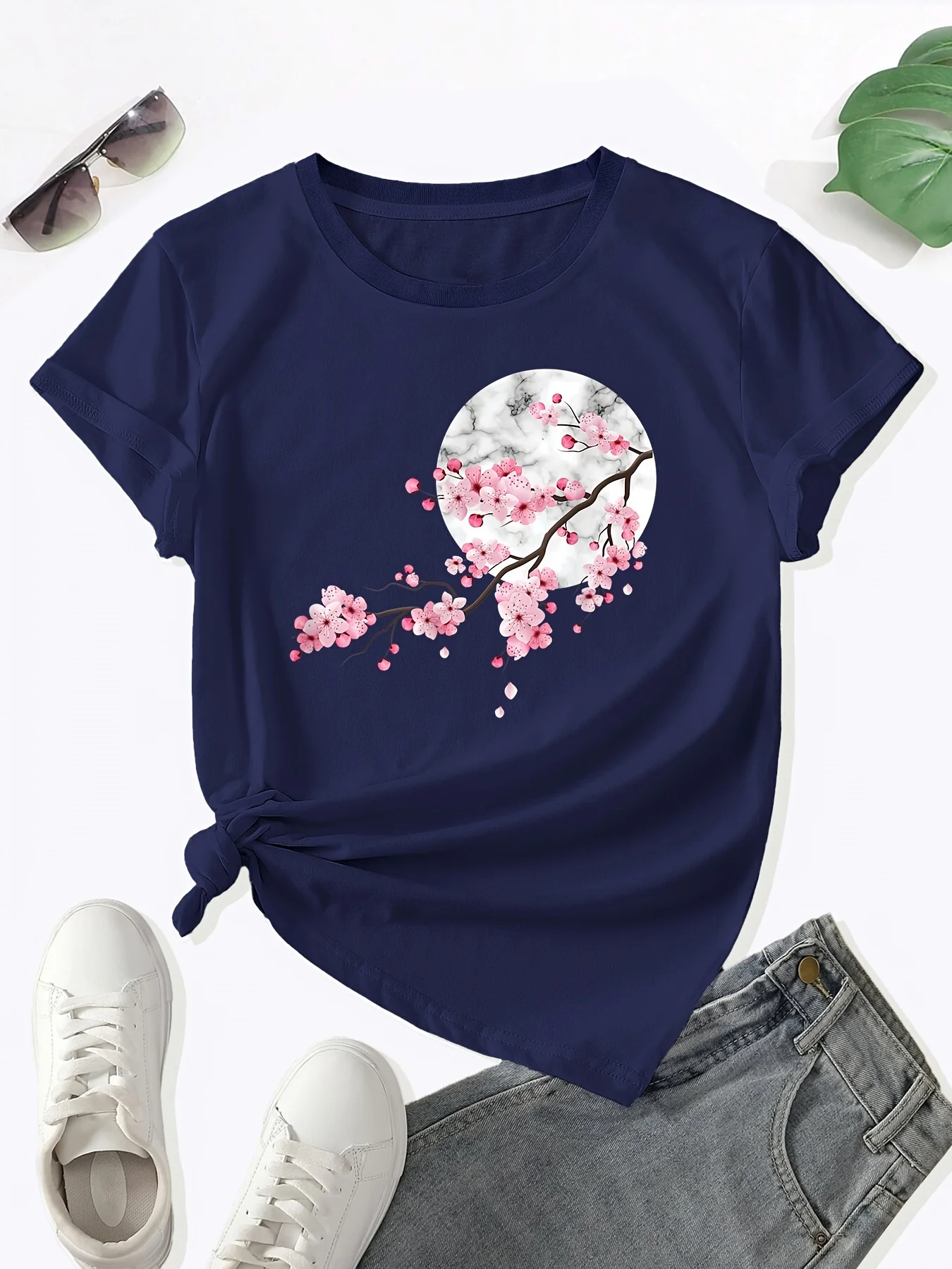 Floral Print Crew Neck T-Shirt, Casual Short Sleeve T-Shirt For Spring & Summer, Women\'s Clothing