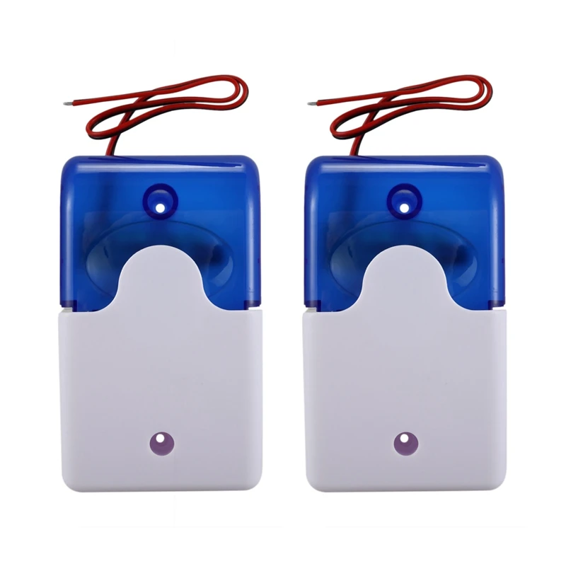 2X Mini Wired Strobe Warning Siren Durable Dc 12V Sound Alarm Flashing Light Sound Siren Horn Alarm System 115Db Blue