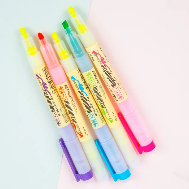 Large Capacity Double-headed Color Fluorescent Pen Fiber Pen Quick-drying Two-color Handbook Pen Novelty Kawaii Stationery