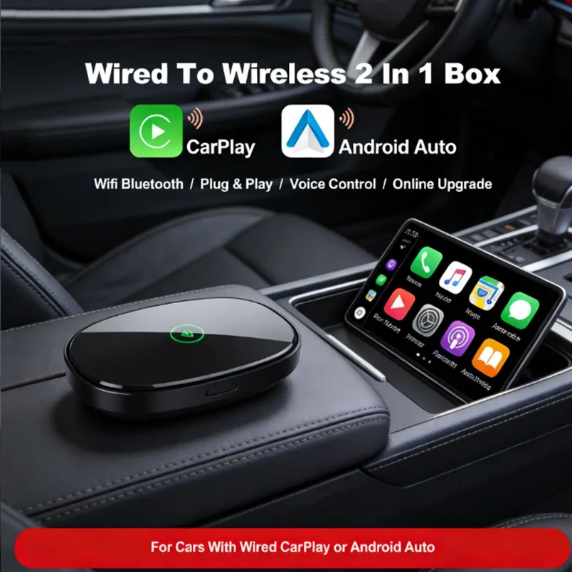 

Беспроводной адаптер CarPlay 2-в-1: проводной CarPlay в беспроводной, Plug and Play для автомобилей с OEM проводным CarPlay и Android Auto