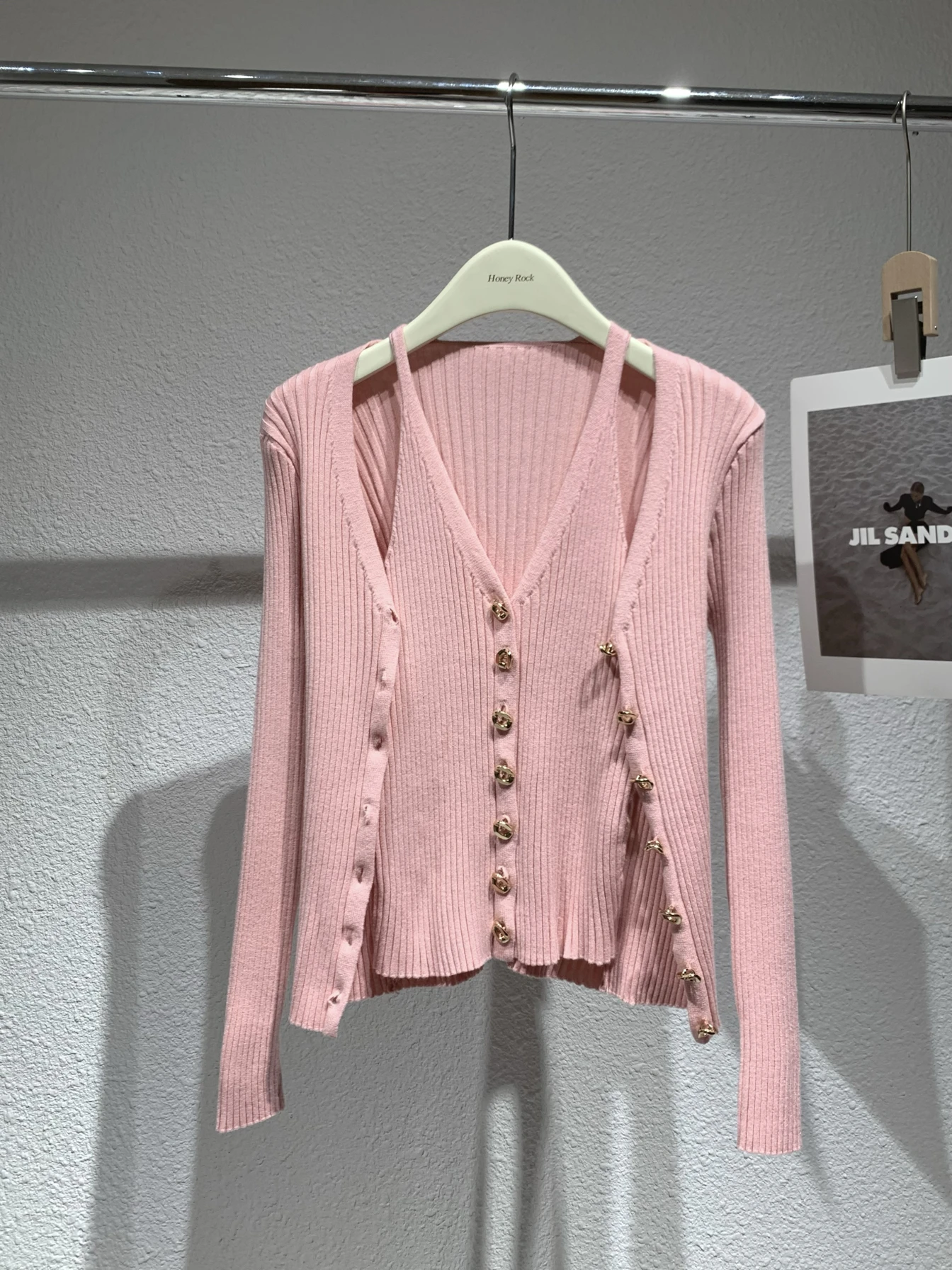 

Весна 202, женский мягкий розовый вязаный открытый кардиган, свитер, внутренняя одежда, базовый слой, корейский дизайн, нежный дизайн, красивый вид