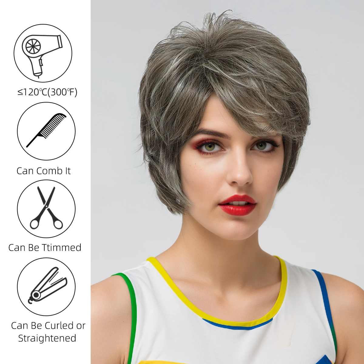 Wig, European and American style, gradient short hair, female, fluffy curly hair, fashionable and fluffy Synthetic fiber wig