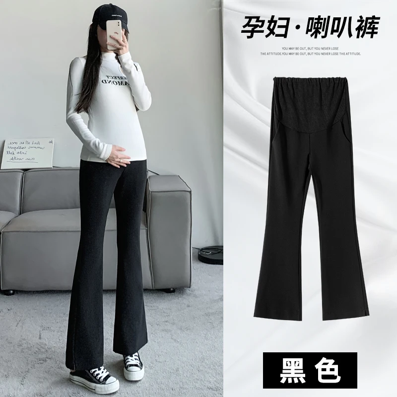 1581# 2023 Autumn Fashion Stretch Maternity Pants Boot Cut Slim Pencil Belly Trousers For Pregnant Women Casual Spring Pregnancy