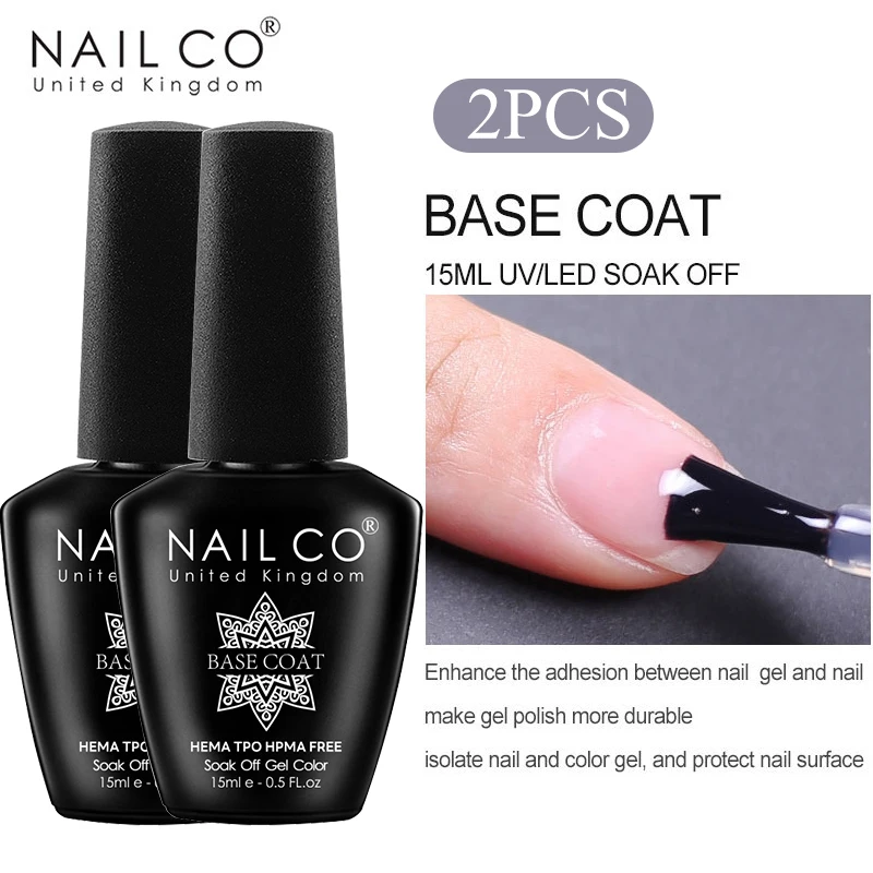 NAILCO 1/2 Stück Basislack Überlack für Nägel Langanhaltender Klarer Überlack LED UV Nagelstärkung Hochglanz-Finish-Gel HEMA-FREI TPO