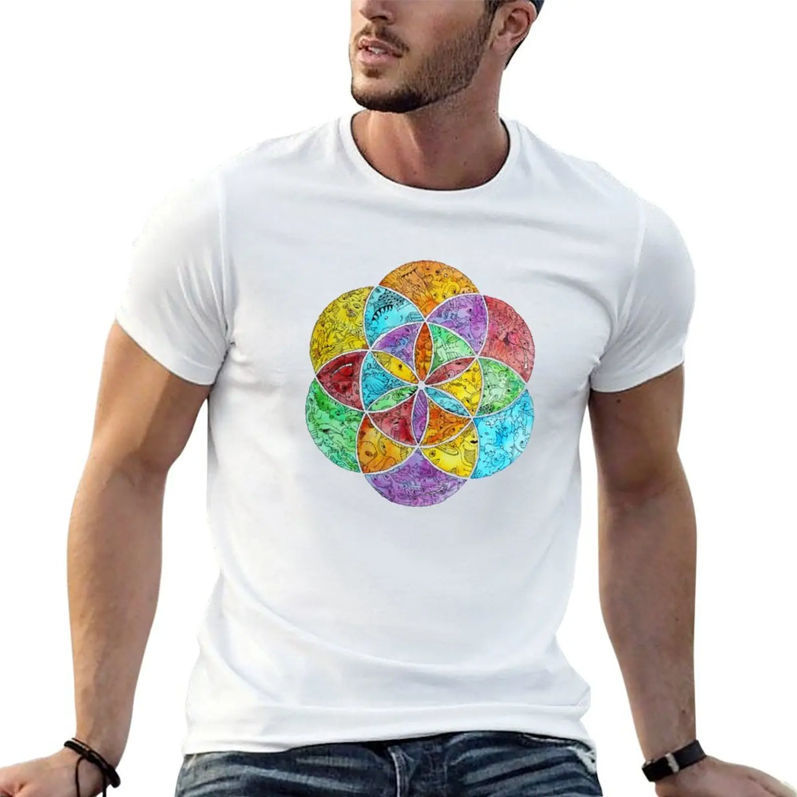 

t Seed man casual cotton T-Shirt for for man shirts slim shirts shirts t fit men t Mandala 100%
