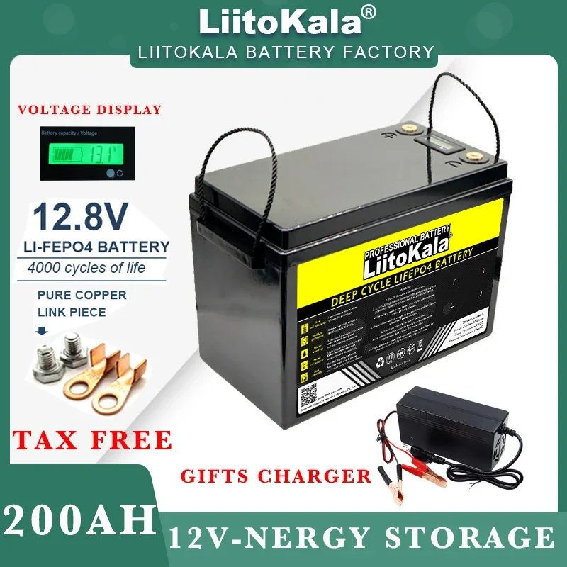 LiitoKala 12V 310ah 280ah 120AH 180ah Akumulator LiFePO4 12.8V Litowo-żelazowo-fosforanowy wózek golfowy Samochód turystyczny 14.6V Ładowarka Bez