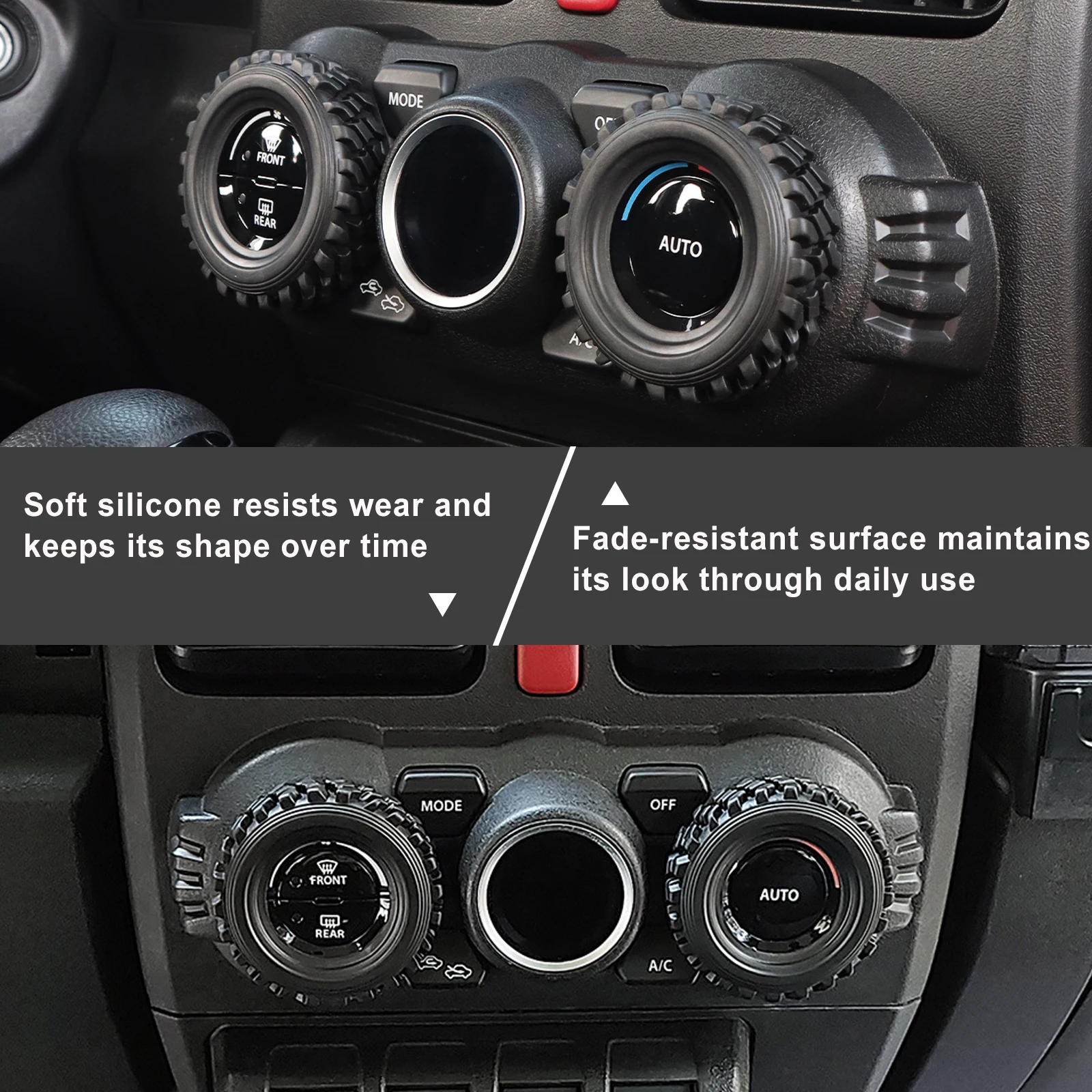 2 Stück Klimaanlagen-Knopf-Silikon-Dekorabdeckung Schalterverkleidung für Suzuki Jimny High-End-Modelle JB64 JB74 JC74 2/4-Türer 2019+ – Detail 3