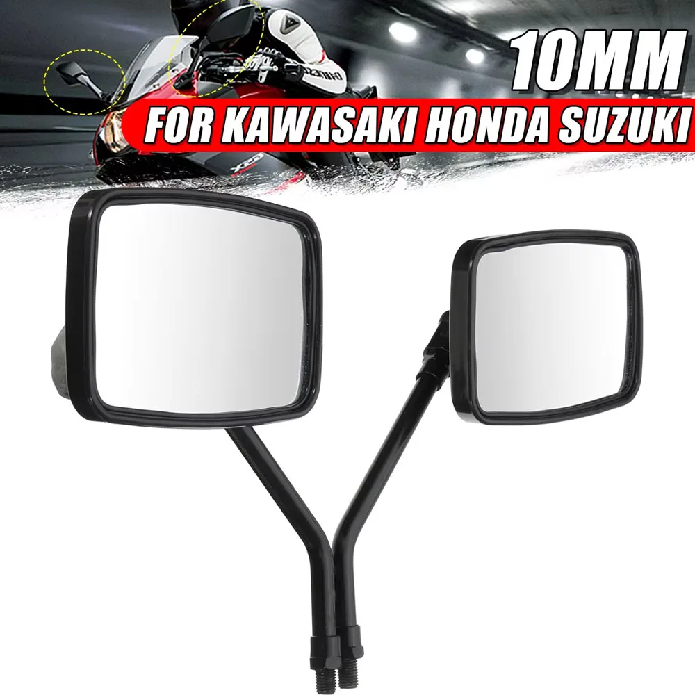 Pair Universal 10mm Rectangle Motorcycle Rearview Mirrors Clear Glass Mirror Black For Honda Shadow VT750 VT1100 VF750