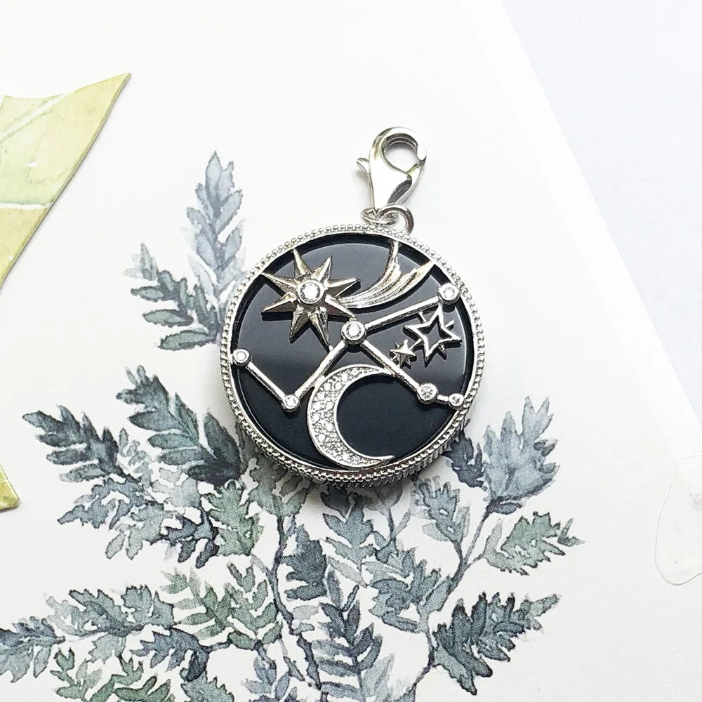 Astro Disc Dangle Charm Europe Style Fine Jewelry Women Vintage Gift In 925 Sterling Silver