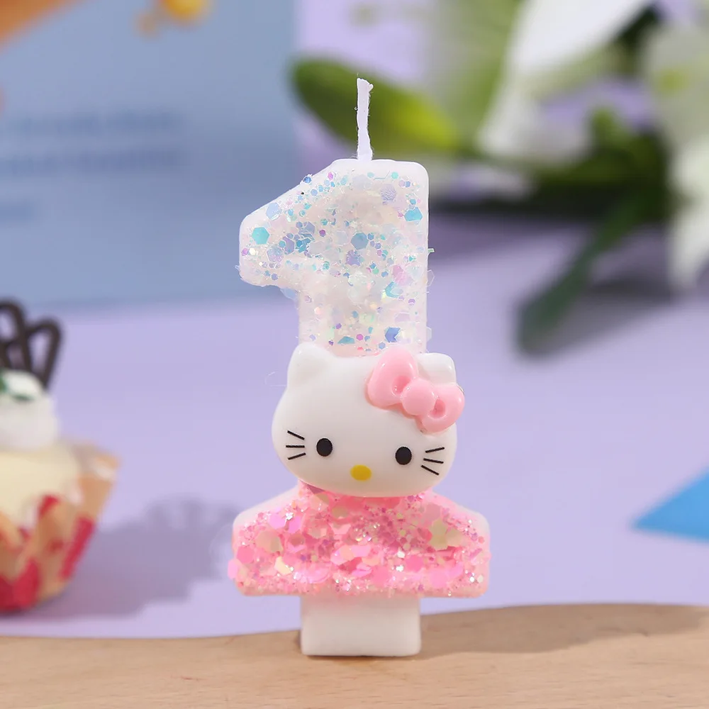 Sanrio Hello Kitty velas de pastel de cumpleaños lindos dibujos animados Anime número 0-9 velas decoración de ambiente Idea Kawaii regalos de vacaciones