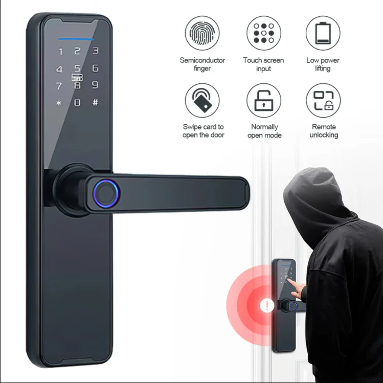 Tuya Wifi Digital Electronic Smart Door Lock With Biometric Fingerprint , Smart Card , Password , USB Emergency chagre