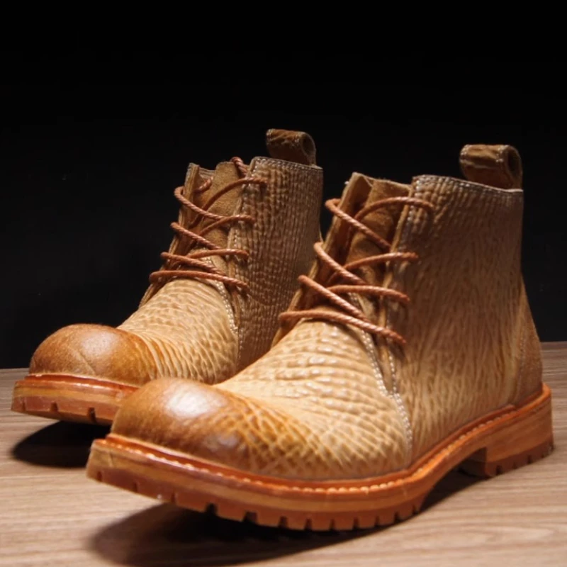 Zapatos de trabajo Retro de piel de caballo cosidos a mano de alta gama para hombres, glúteos de caballo, suelas de cuero lavadas pesadas, desodorante, zapatos para exteriores en el desierto