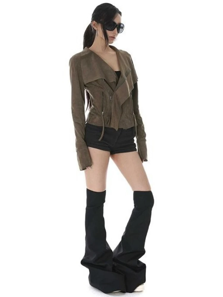 سترات كلاسيكية مقصوصة بياقة مقلوبة للنساء معطف هاراجوكو بانك بقصة ضيقة ملابس خروج جيب وسحاب Y2K ملابس خارجية جمالية من الجرونج