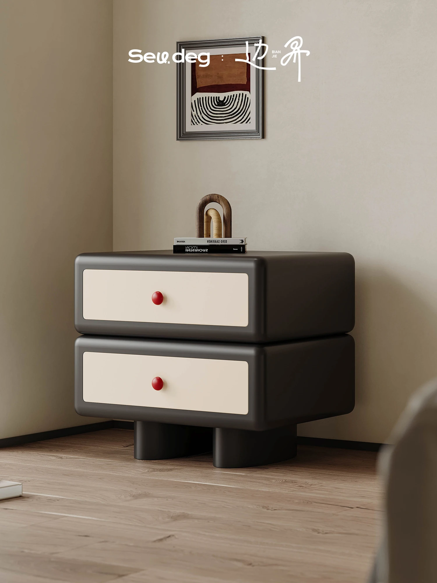 

A few Italian light luxury black bedside table designs with double drawers, designer's creative internet red bedside table