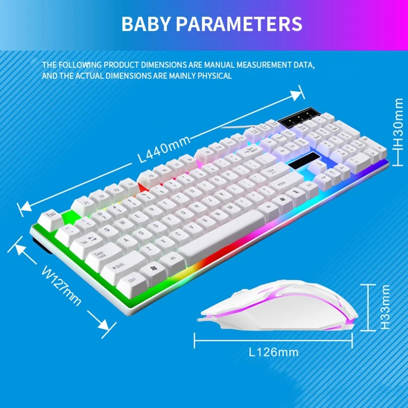 Juego combinado de teclado y ratón para Gamer, LED RGB, 104 teclas, con cable, para Notebook, portátil, escritorio, PC y tableta