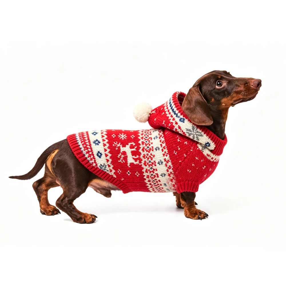 Kersttrui met capuchon voor teckels, dikke warme winterjas voor teckels, schattig elandsweatshirt, buitenkleding voor teckels.
