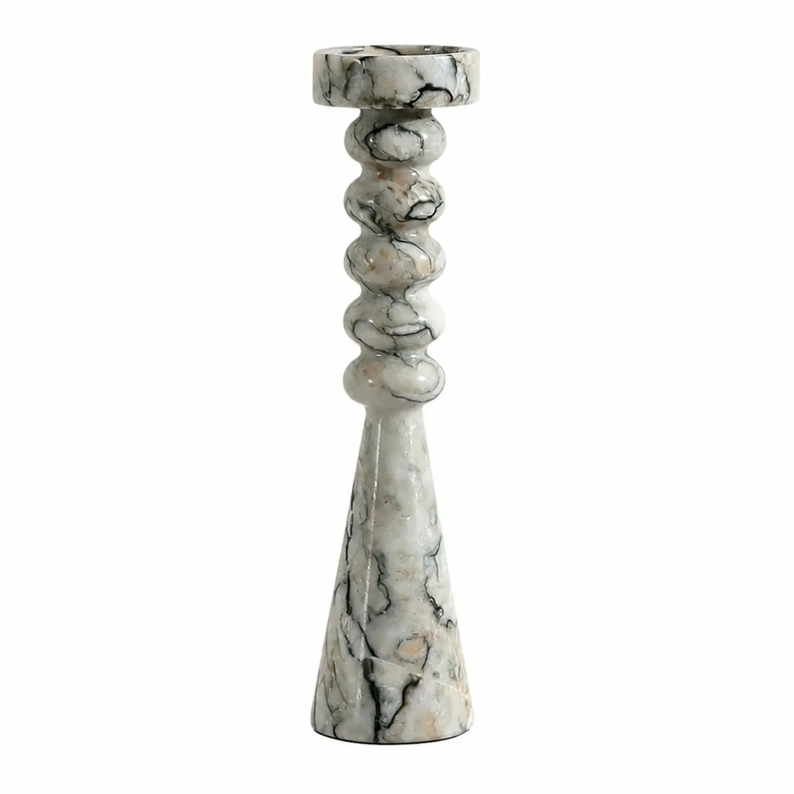Architectural Marble Candle Holder for Block Candles with Stacked Pedestal Body Light Green Stone Decor for Living Room Shelf