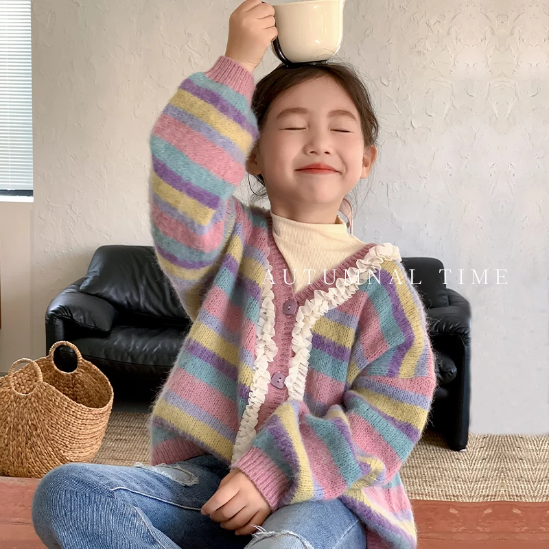 

Kid Sweater Ages 4-14Y Baby Girl Casual Fashion Spring&Autumn Colorful Knitwear Tween Vintage Outfit Child Korean Style Knitted