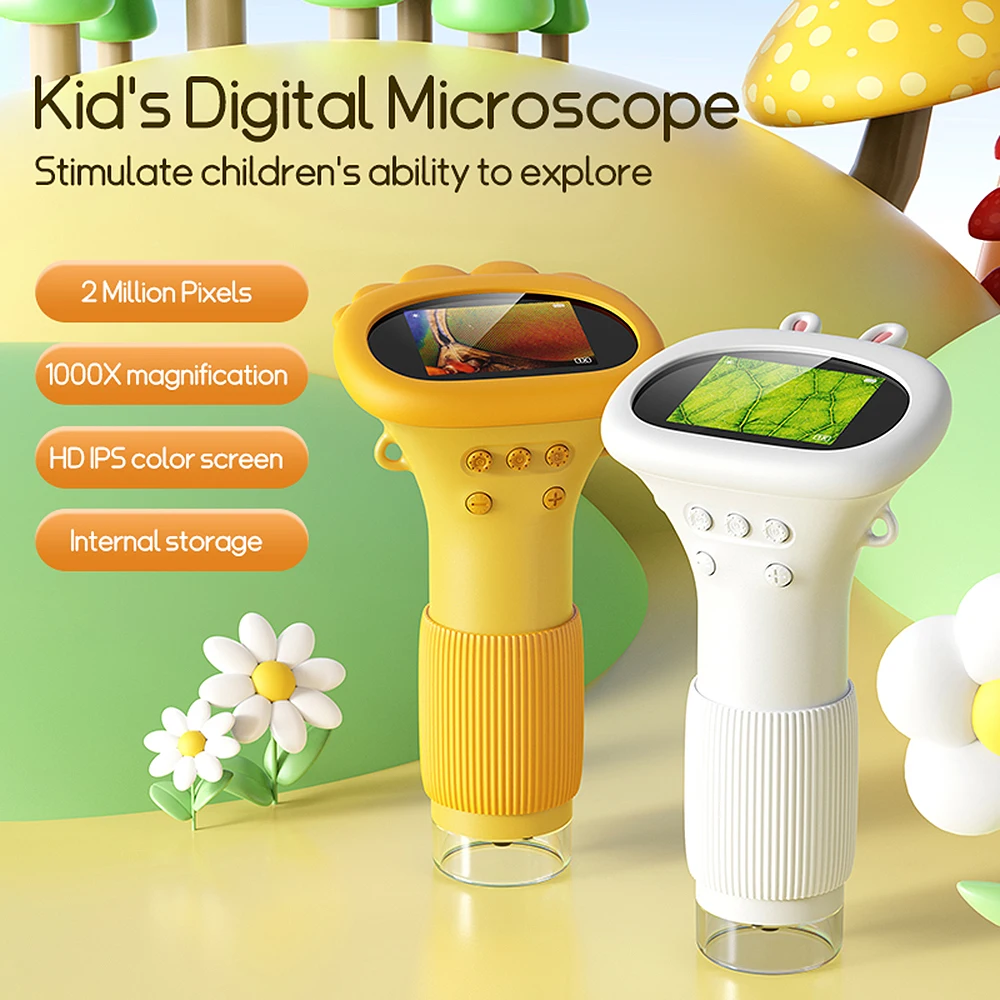 1080P Mini Microscope for Kids 1000X Portable Digital Microscope LED Lighted Manual Focus Support Photo and Video Record