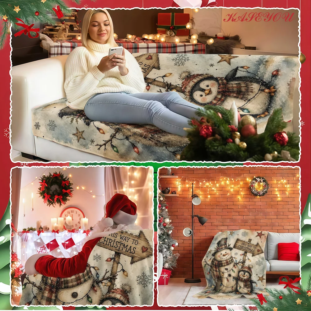 Cute Illustration Large Size Fluffy Breathable Christmas Bed Blanket Ideal for Wedding Anniversary Presents Couples