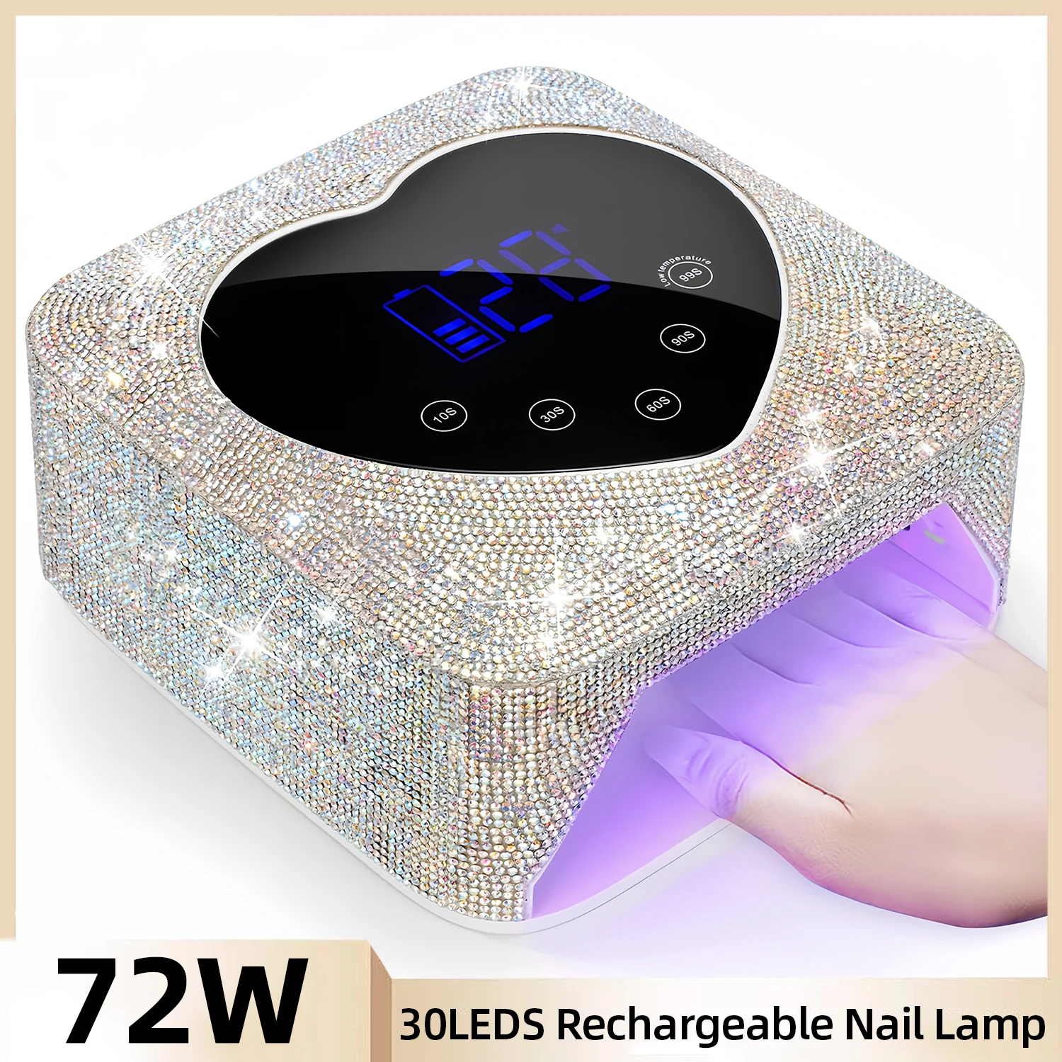 

Rechargeable Heart Shaped UV LED Nail Lamp With Rhinestones Wireless Gel Polish Dryer Manicure Machine With LED Touch Screen