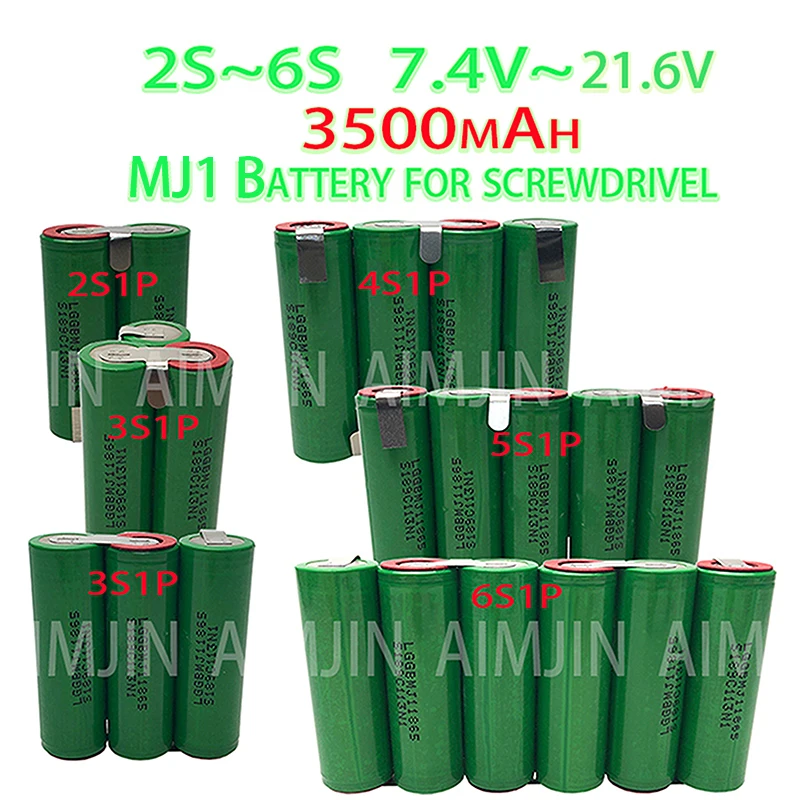 

18650 MJ1 3500Mah 20 Amps 2S 3S 4S 5S 6S 7.4V 12.6V 14.8V 18V 25.2V Voor Schroevendraaier Batterijen Lassen Batteri