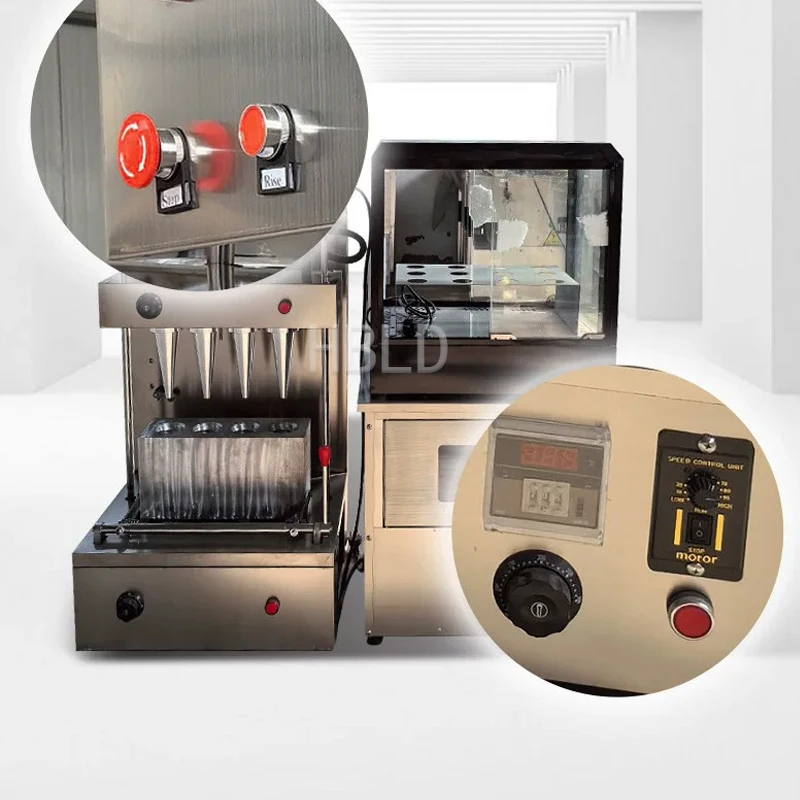 Commercial Fully Automatic Pizza Cone Oven Machine Stainless Steel Egg Tube Maker with Glass Display Cabin for Business Use