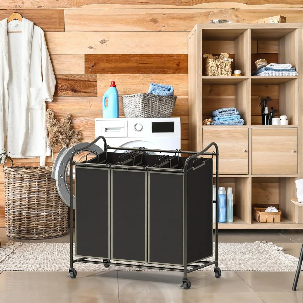 

Heavy Duty 3-Bag Laundry Sorter Rolling Cart, Bronze