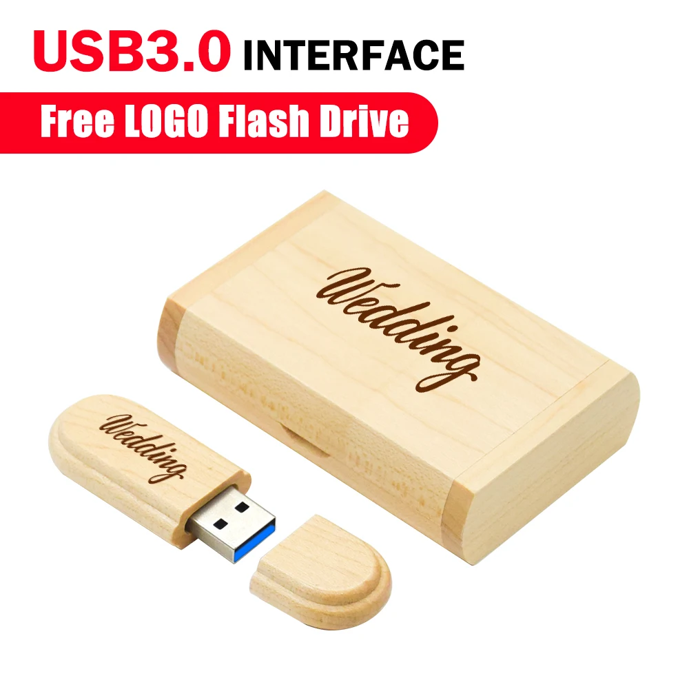 10PCS/LOT USB 3.0 Wood usb + box Flash Drive 4gb 8GB 16gb 32gb 64GB 128GB Pendrive Gifts memory stick U Disk free custom logo