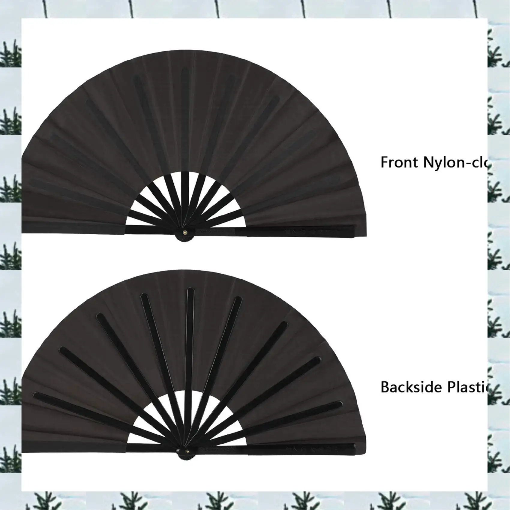 

ABLG 12 Pieces Large Folding Fan Nylon Cloth Handheld Folding Fan Chinese Kung Fu Tai Chi Fan Black Decoration Fold Hand Fan