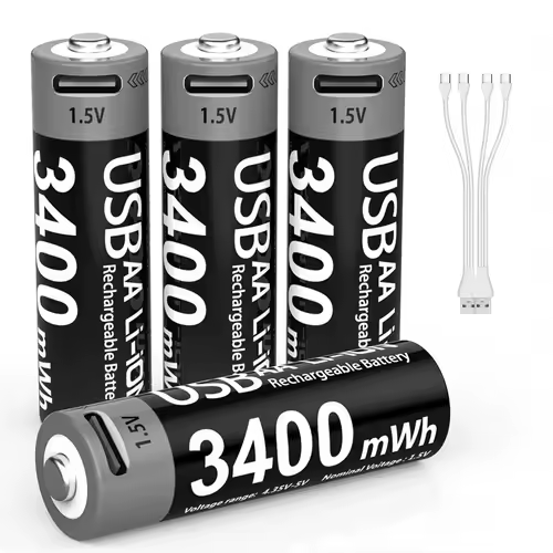 Kuugro Li-ion AAA and AA Rechargeable Batteries USB Lithium-ion 3400mWh 1.5V AA Rechargeable Batteries+1100mWh 1.5V AAA Battery - Image 2