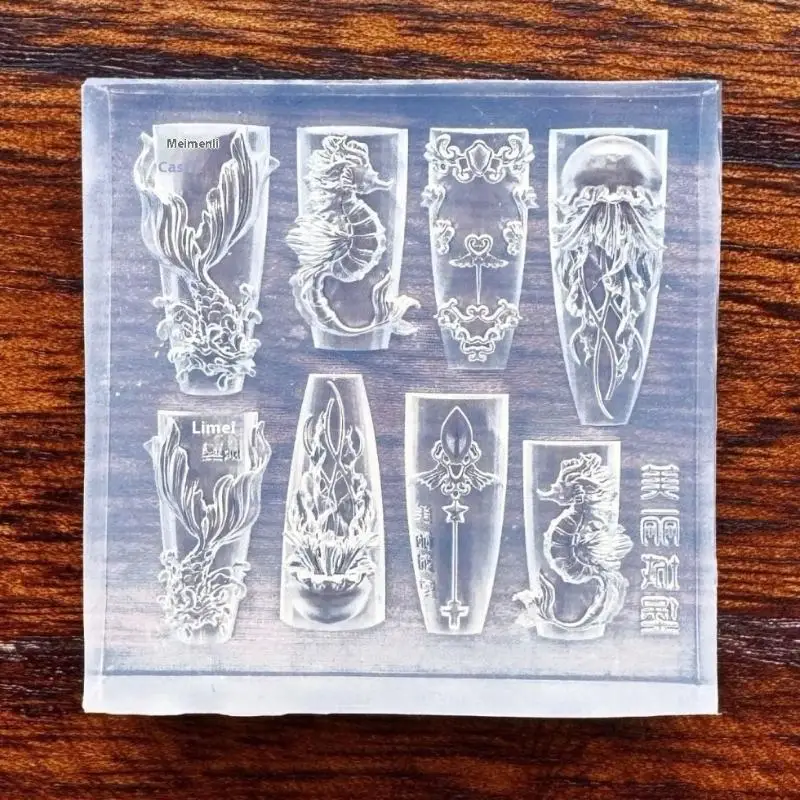 Conch, Jellyfish, Sea Shell, Starfish, Fishtail 3D Silicone Molds for DIY Nail Art Carving - Transparent Mold Template