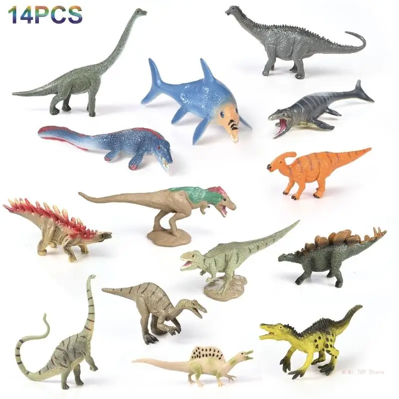 14pcs/set Dinosaur Plastic Models Simulation Tyrannosaurus Plesiosaurus Model Action Figure Figurines Teaching Kids Toy