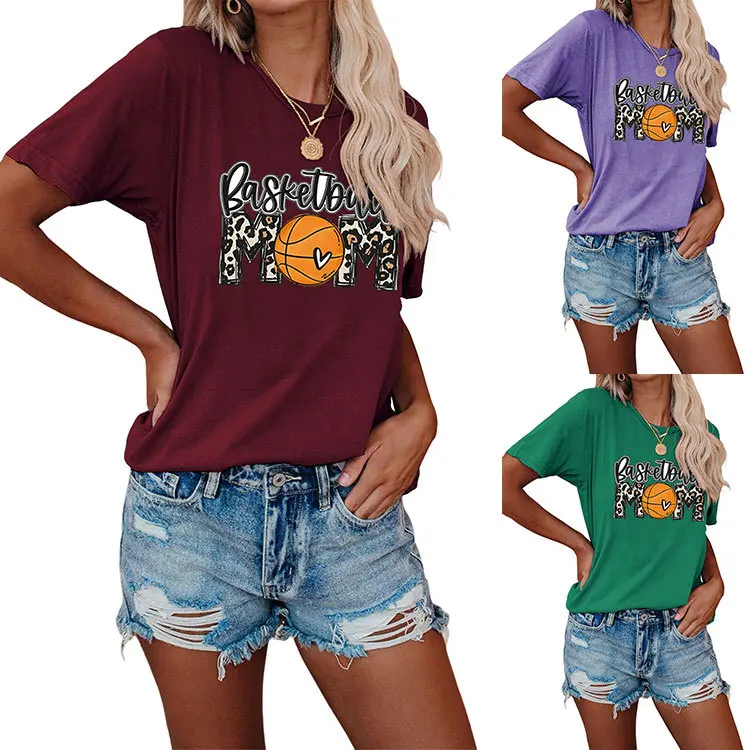 

Summer crew-neck T-shirt basketball mom print new loose fashion short-sleeved top women's casual pullover