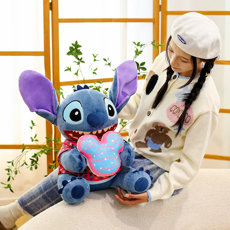 Kawaii Disney Plush Toy Stitch Mickey Mouse Cartoon Stuffed Doll Kids Birthday Gift Soft Cuddly Pillow for Children Summer Wear