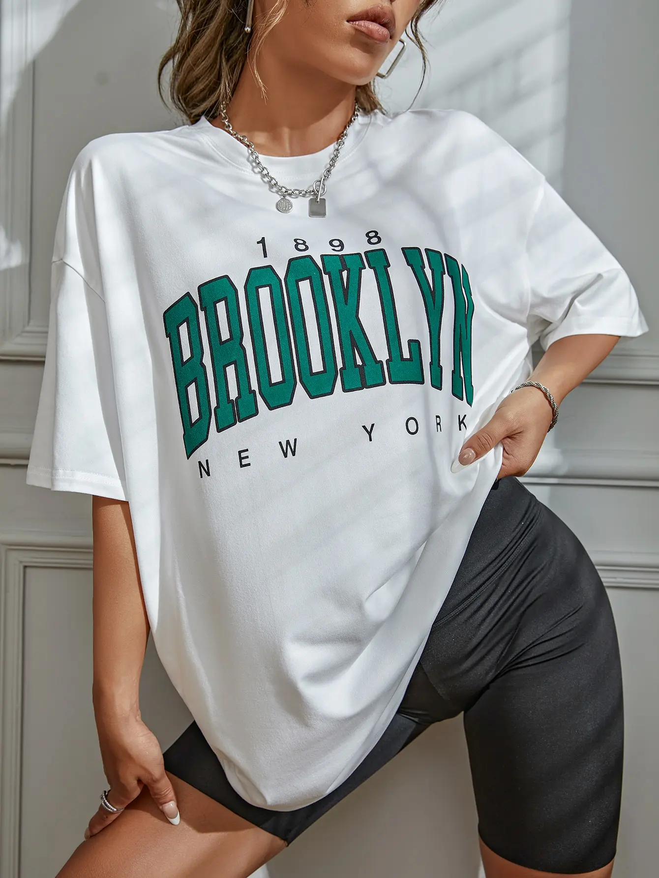 1898 Brooklyn New York Letter Drop Shoulder Priting Cotton Women T-Shirt Vintage Simple Clothes Female T Shirt High Quality